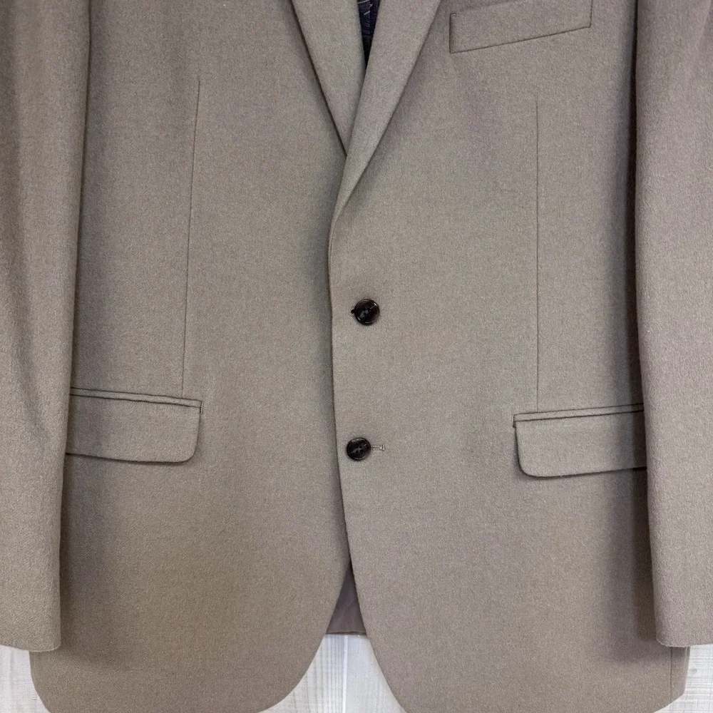 Lauren Ralph Lauren Blazer/Jacket Mens 46L Beige Solid Soft Cashmere Two Buttons